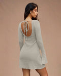 Textured Long Sleeve Dress in Light Grey