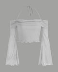 Tie Around Off Shoulder Lantern Sleeve White Crop Top