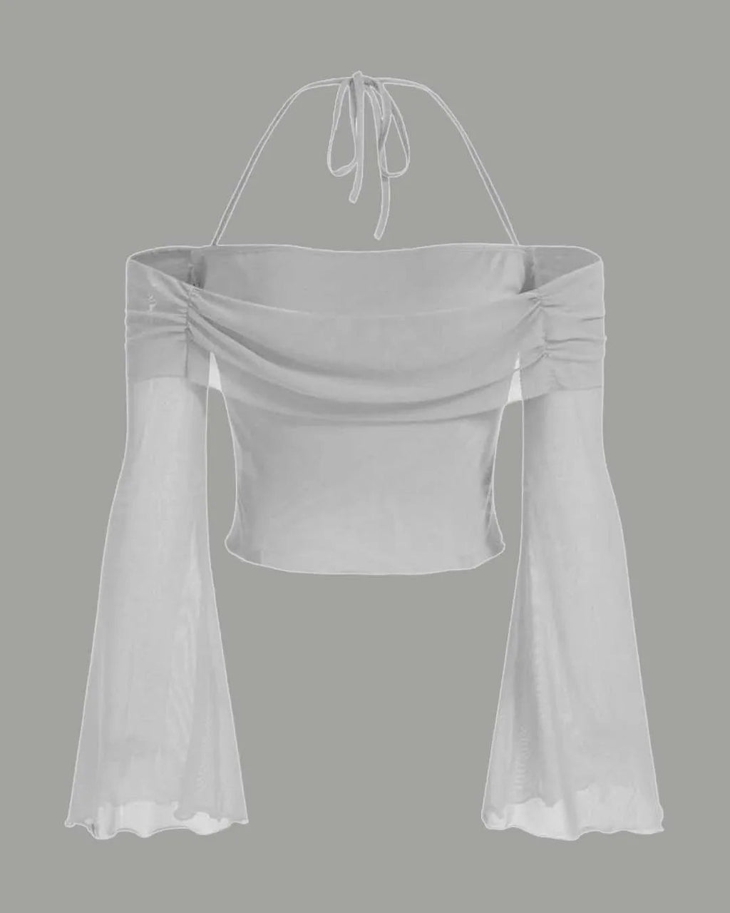 Tie Around Off Shoulder Lantern Sleeve White Crop Top