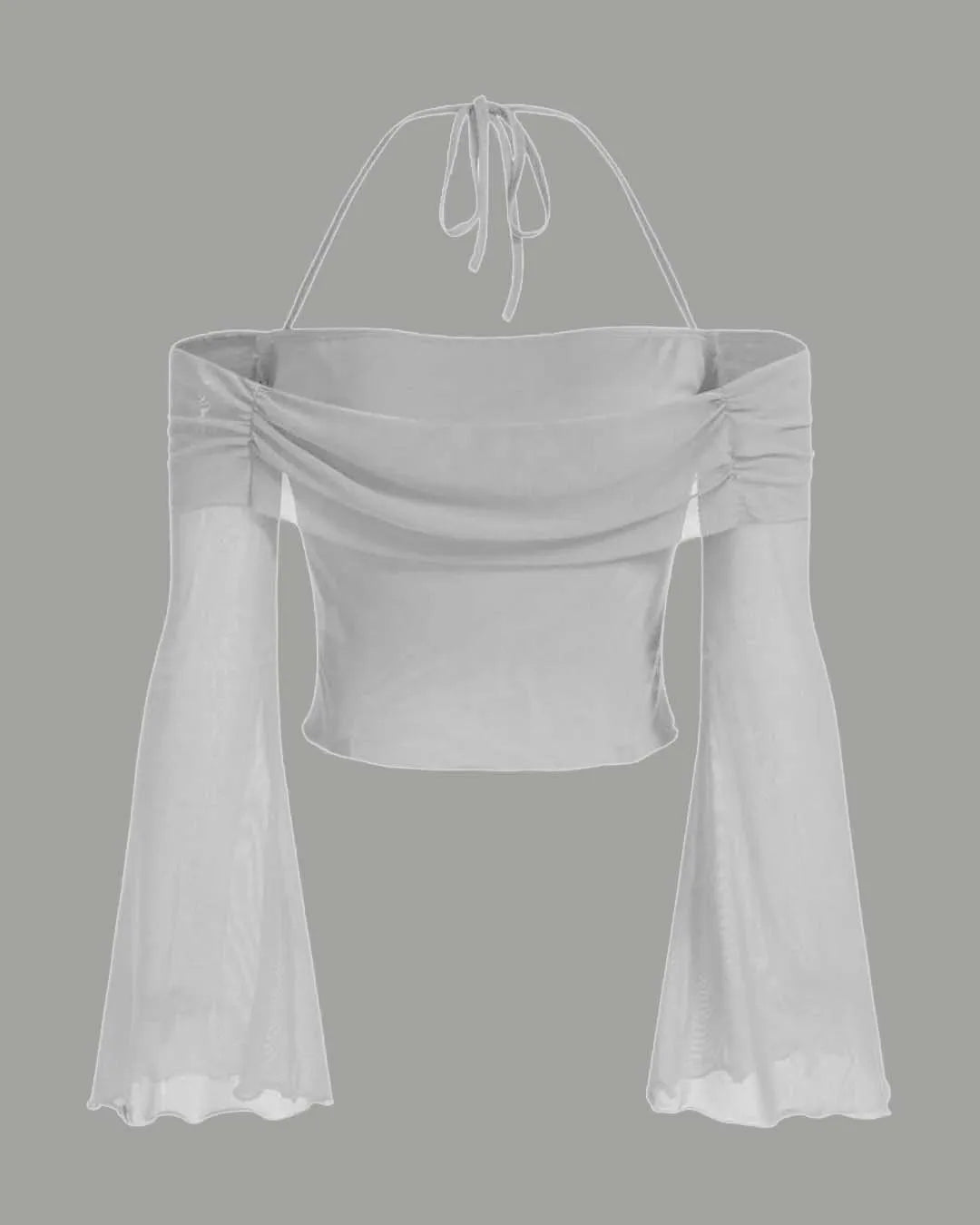 Tie Around Off Shoulder Lantern Sleeve White Crop Top