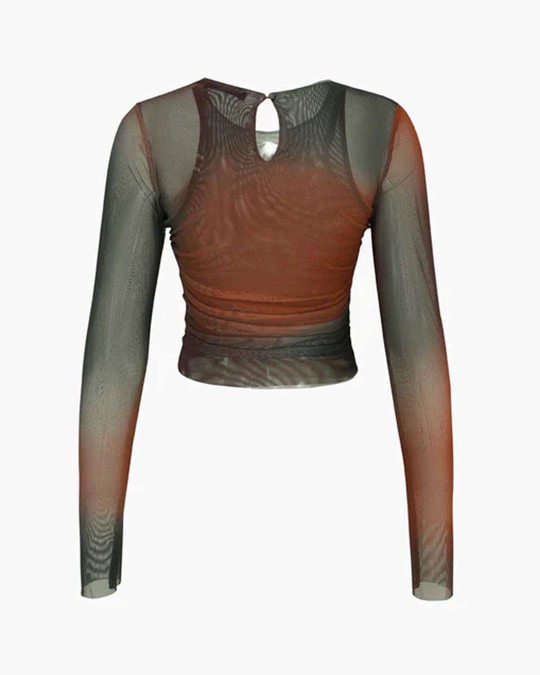 Tie Dye Sheer Mesh Long Sleeve Top