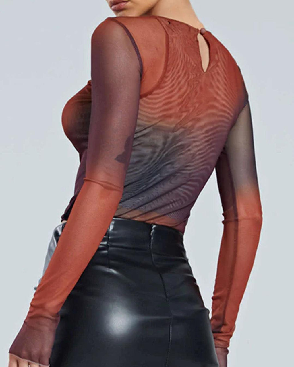 Tie Dye Sheer Mesh Long Sleeve Top