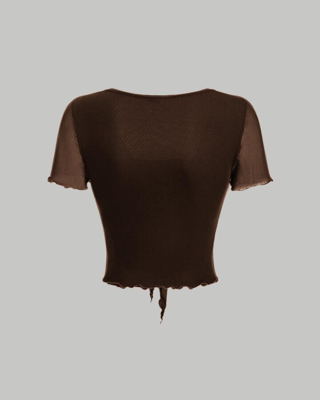 Tie Front Square Neck Crop Top In Brown