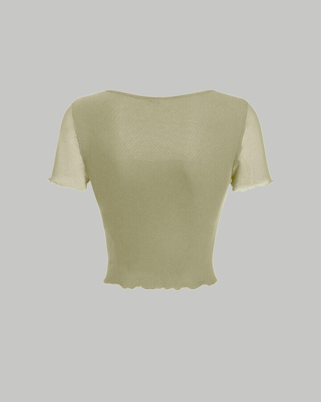 Tie Front Square Neck Crop Top In Green
