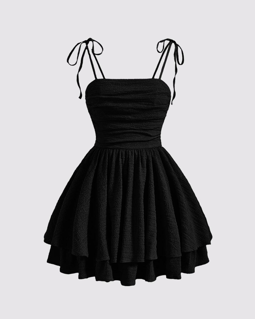 Tie Shoulder Layered Ruched Cami Dress In Black