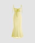 Tie Strap Ruched Bust Mermaid Hem Dress in Vanilla