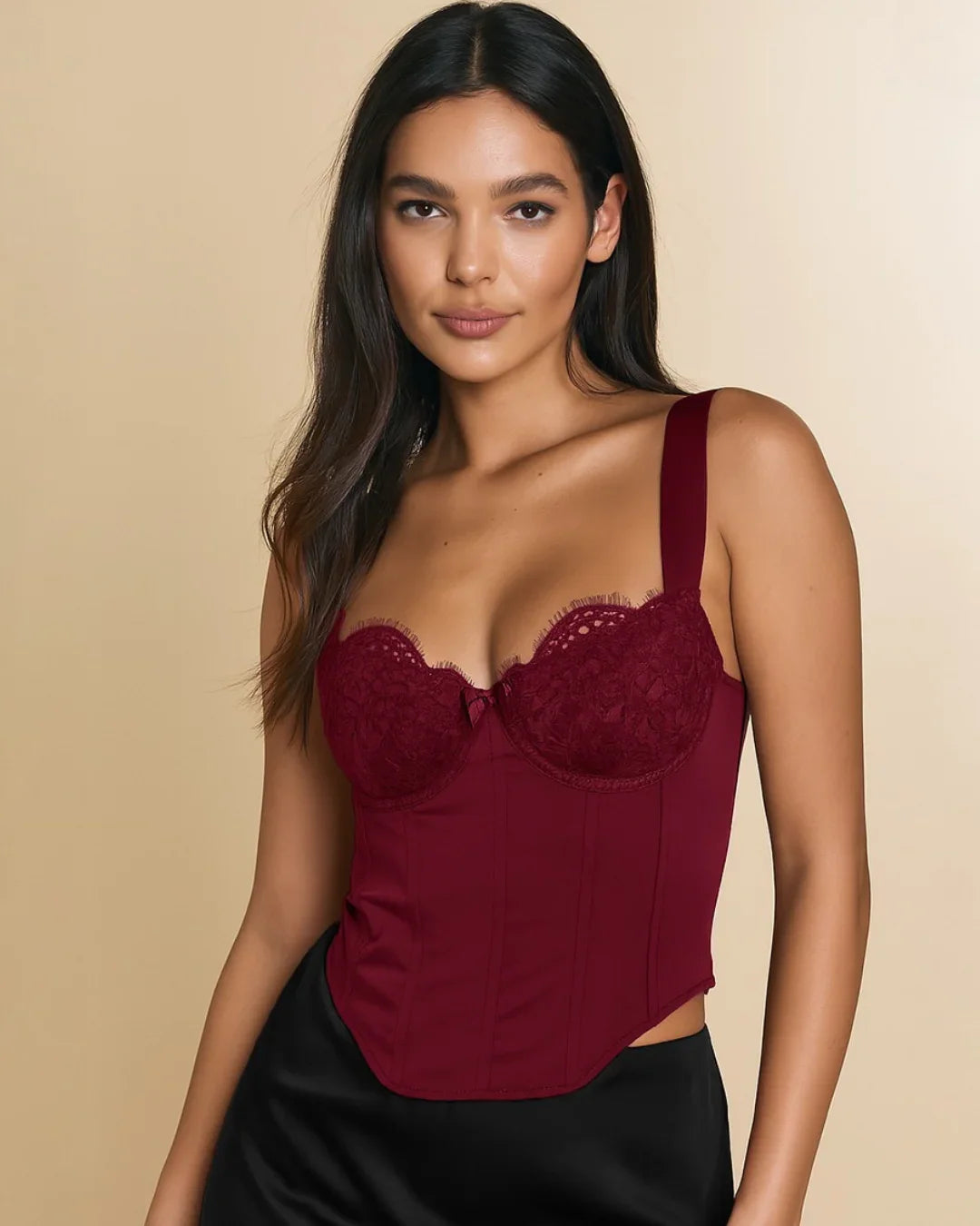 Tight Patchwork Floral Lace Halter Corset Top In Redberry