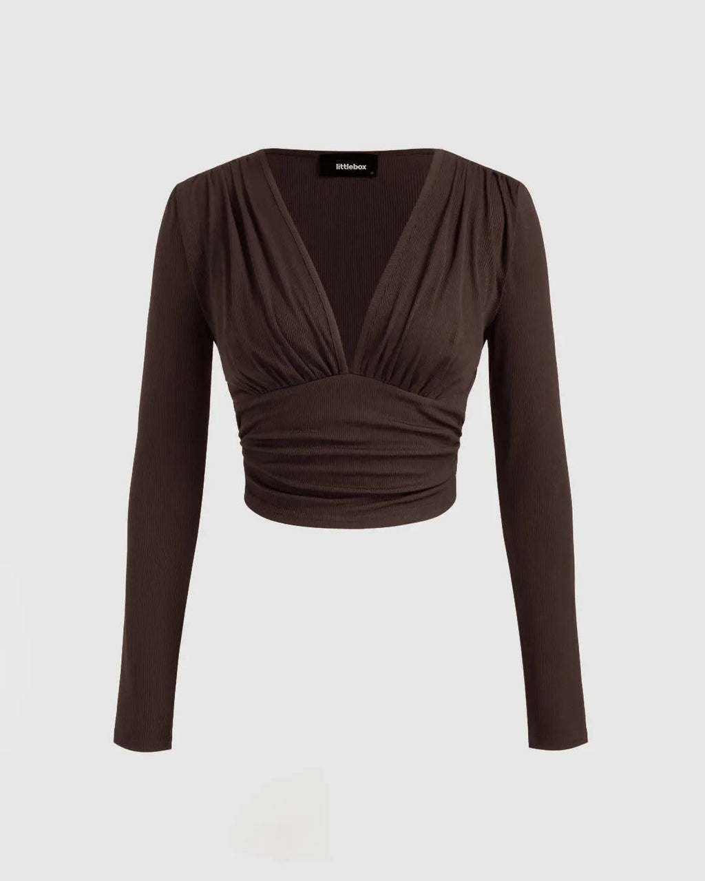 Solid Ruched Hoodie & Mid Rise Knotted Straight Leg Trousers Set In Chocolate Brown