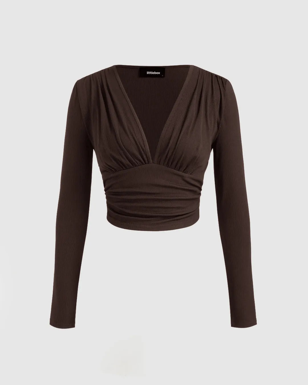 Solid Ruched Hoodie & Mid Rise Knotted Straight Leg Trousers Set In Chocolate Brown