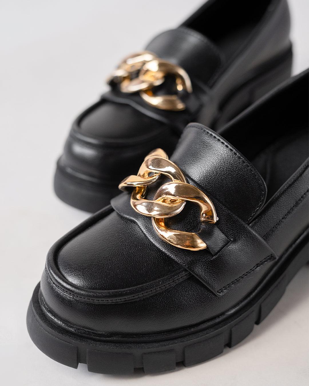 Black Chain Detail Chunky Sole Oxfords