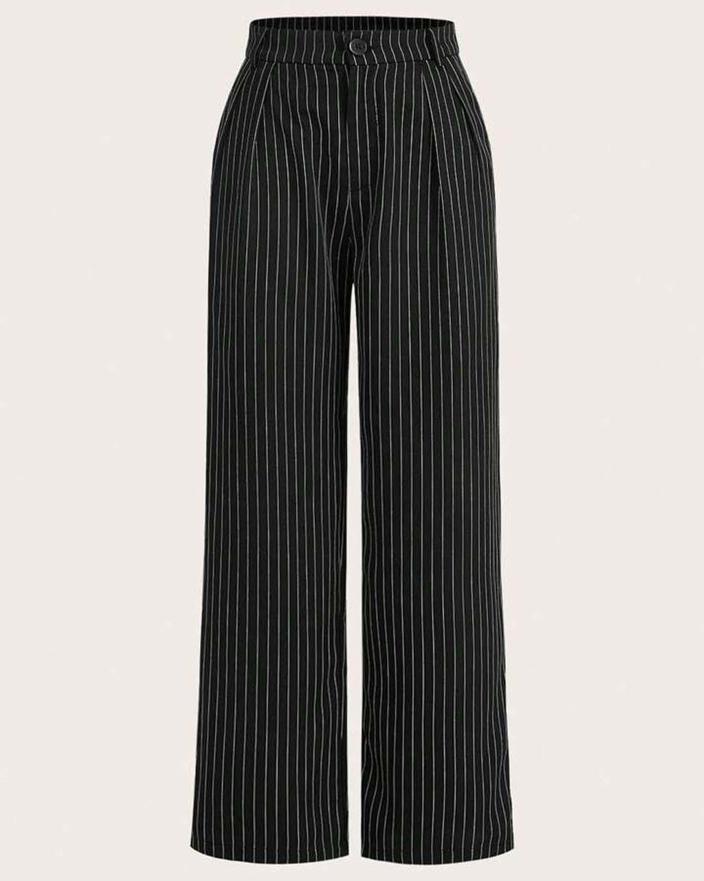 Trendy Korean Style Pinstripe Trousers in Black