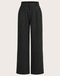 Trendy Korean Style Pinstripe Trousers in Black