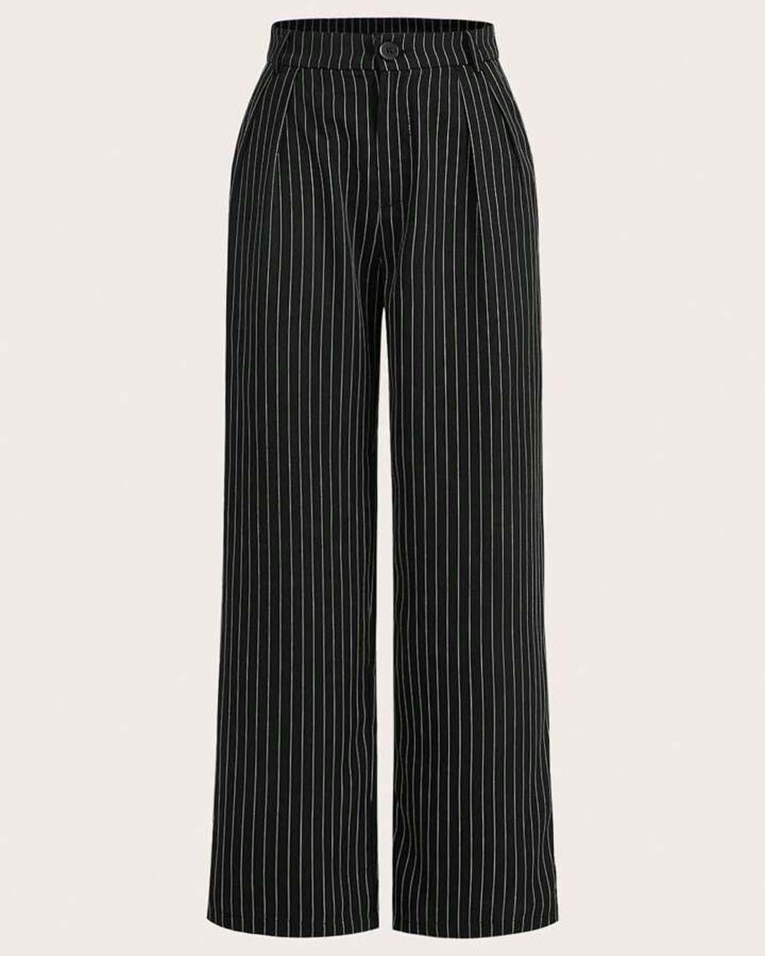 Trendy Korean Style Pinstripe Trousers in Black