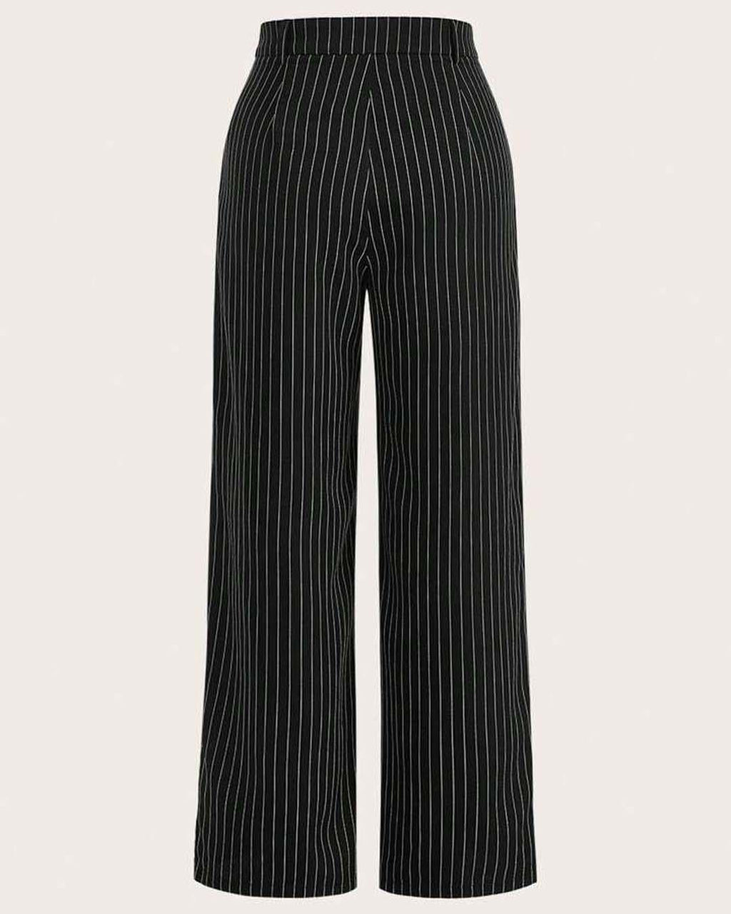 Trendy Korean Style Pinstripe Trousers in Black