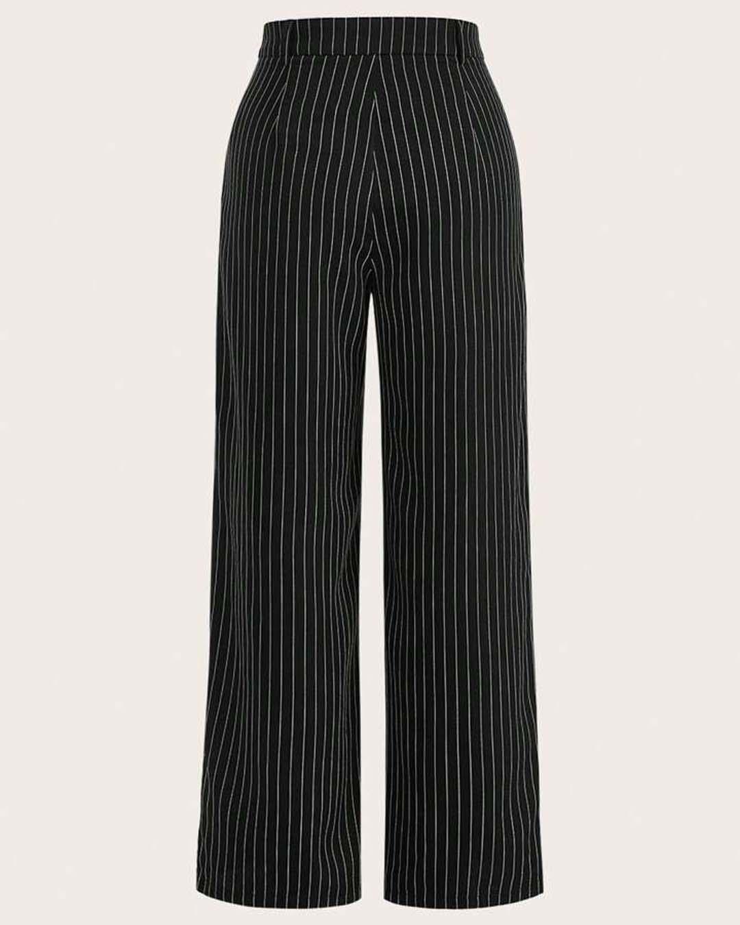 Trendy Korean Style Pinstripe Trousers in Black