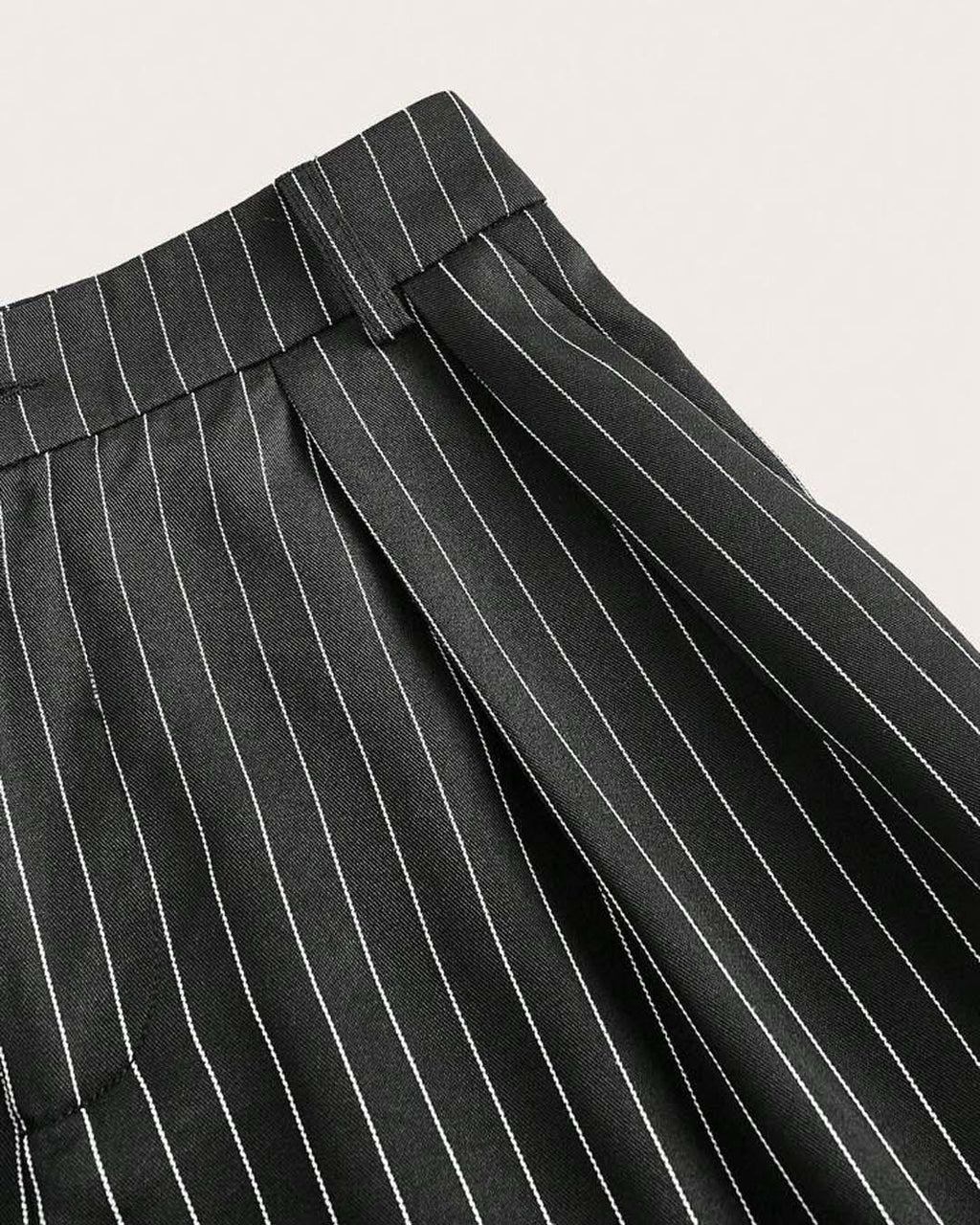 Trendy Korean Style Pinstripe Trousers in Black
