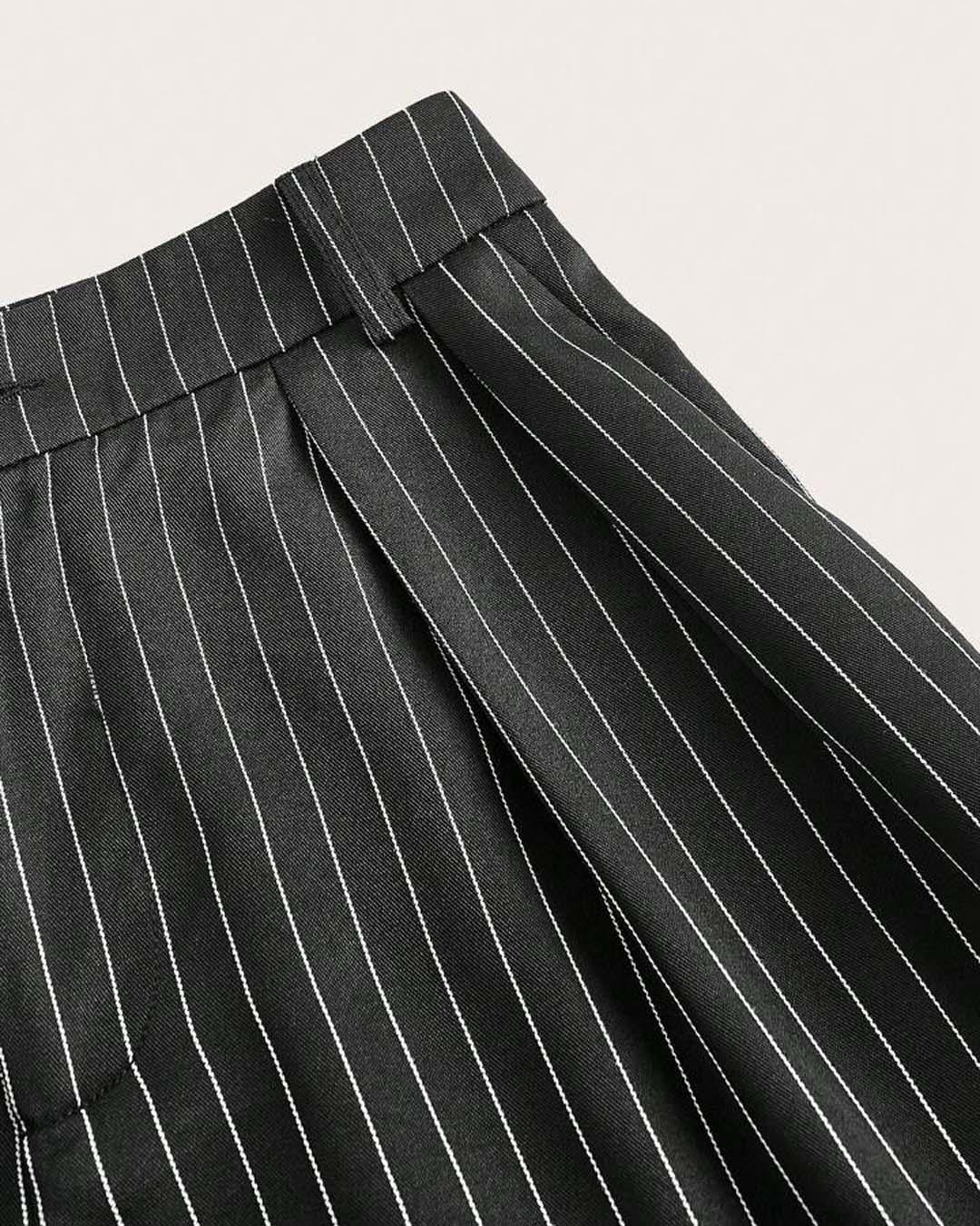 Trendy Korean Style Pinstripe Trousers in Black