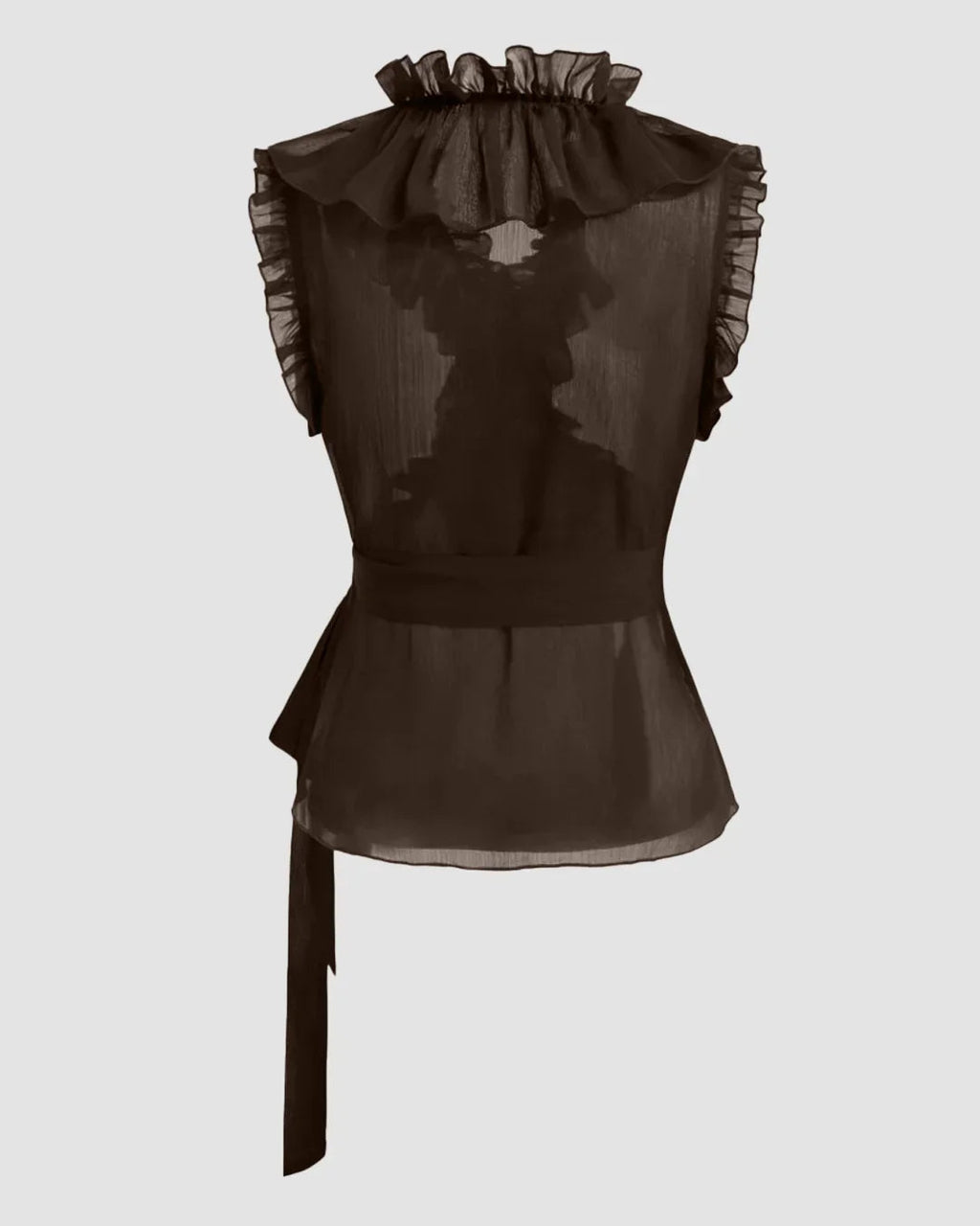 Trim Knotted See-through Tank Top in Coffee