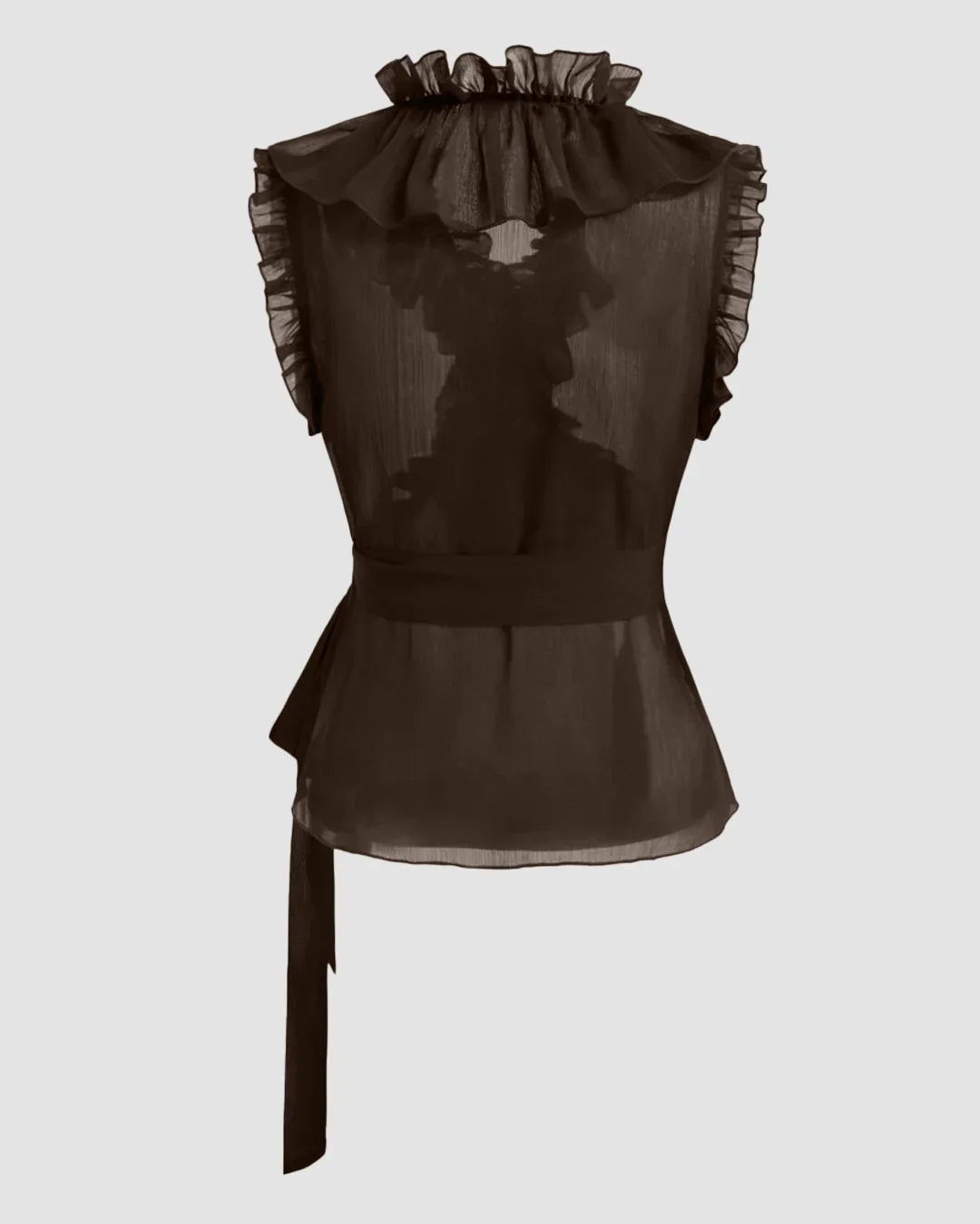 Trim Knotted See-through Tank Top in Coffee