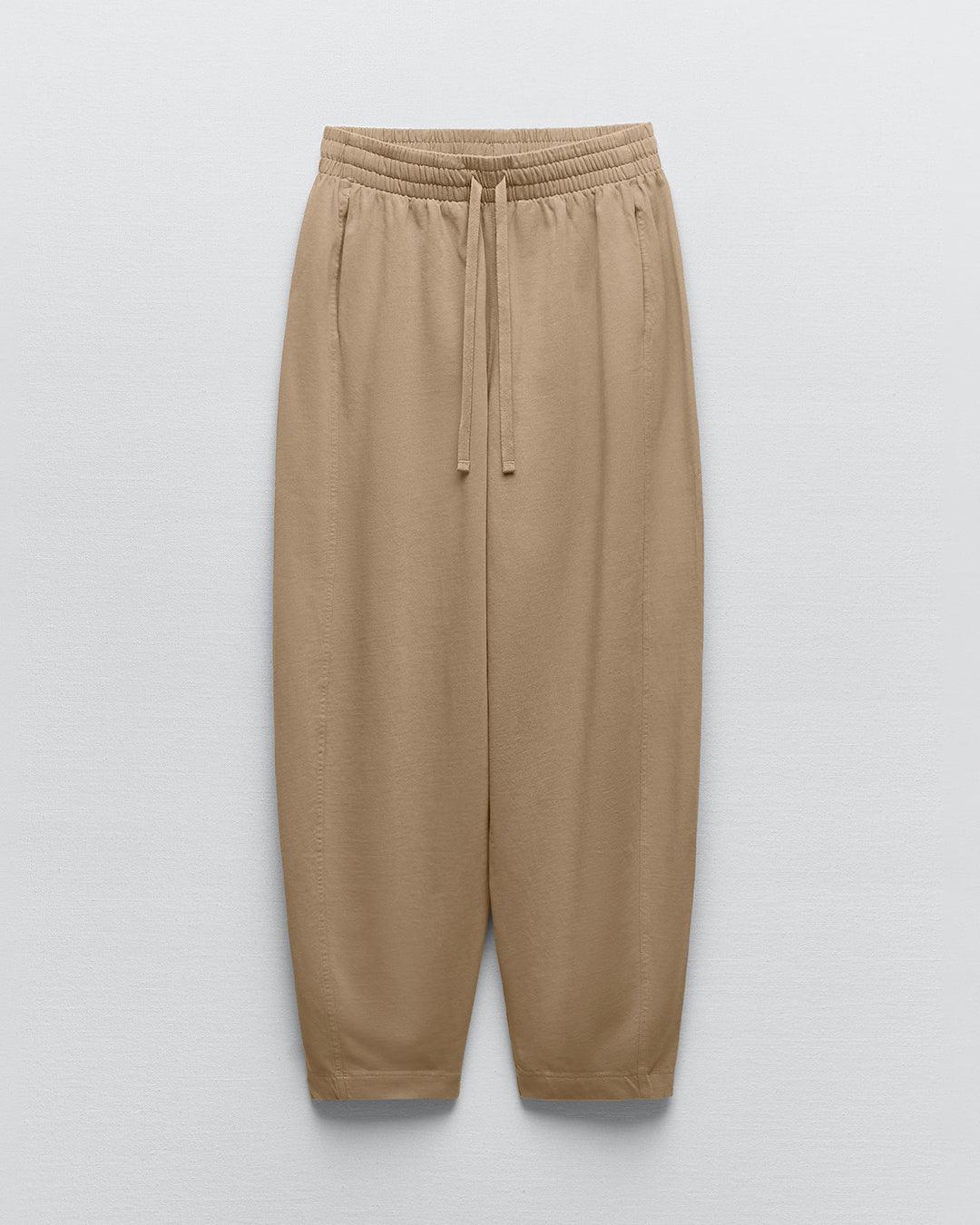 Set Of Two : Corset Style Top & Relaxed Fit Joggers in Light Brown