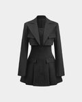 Turndown Collar Blazer & Bustier Two Piece Dress In Black