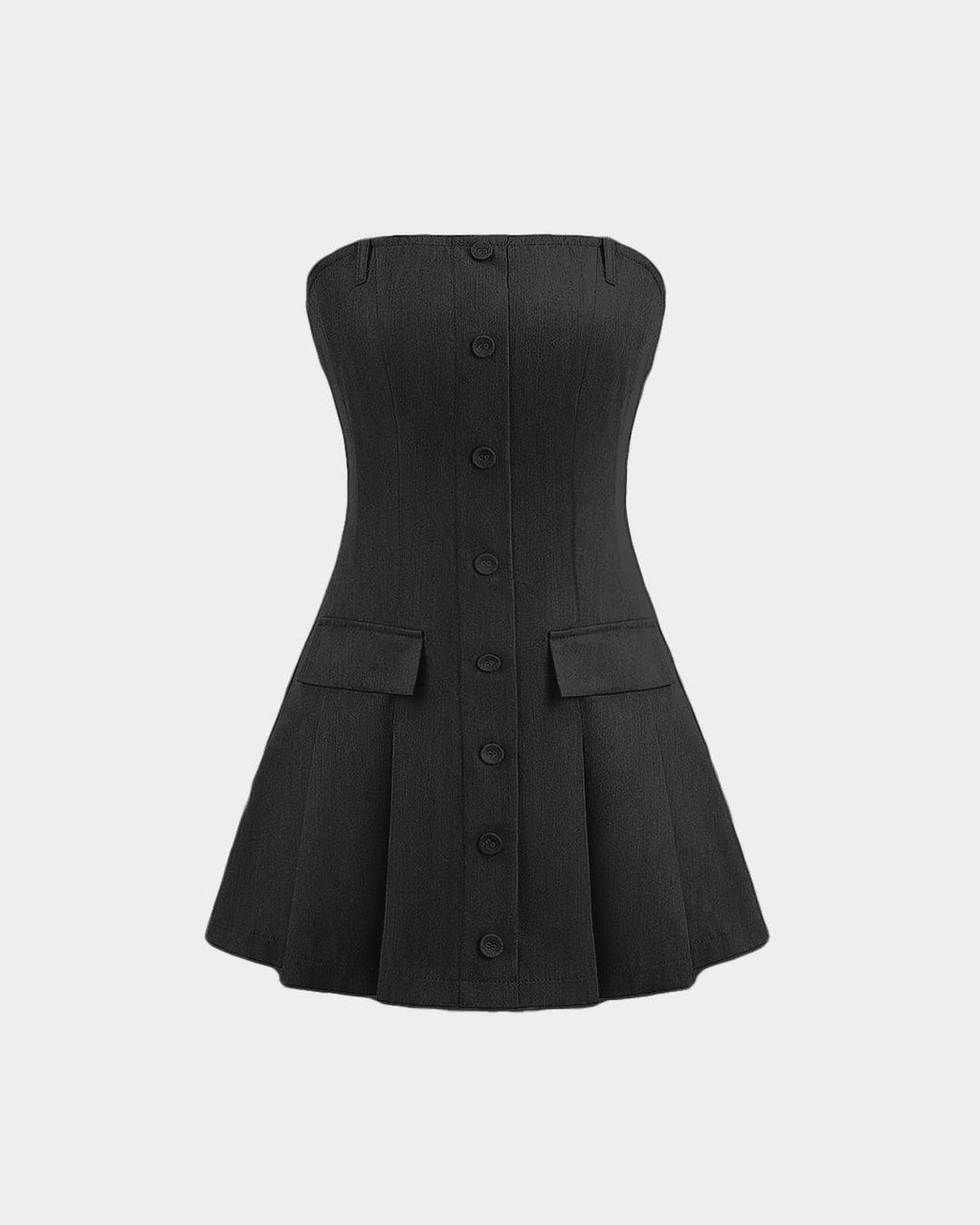 Turndown Collar Blazer & Bustier Two Piece Dress In Black