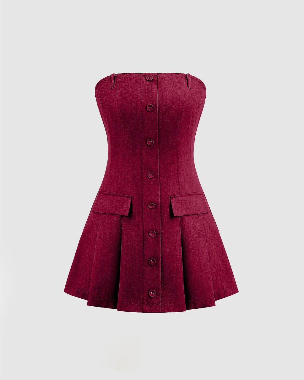 Turndown Collar Blazer & Bustier Two Piece Dress In Burgundy