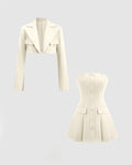 Turndown Collar Blazer & Bustier Two Piece Dress In Off-White