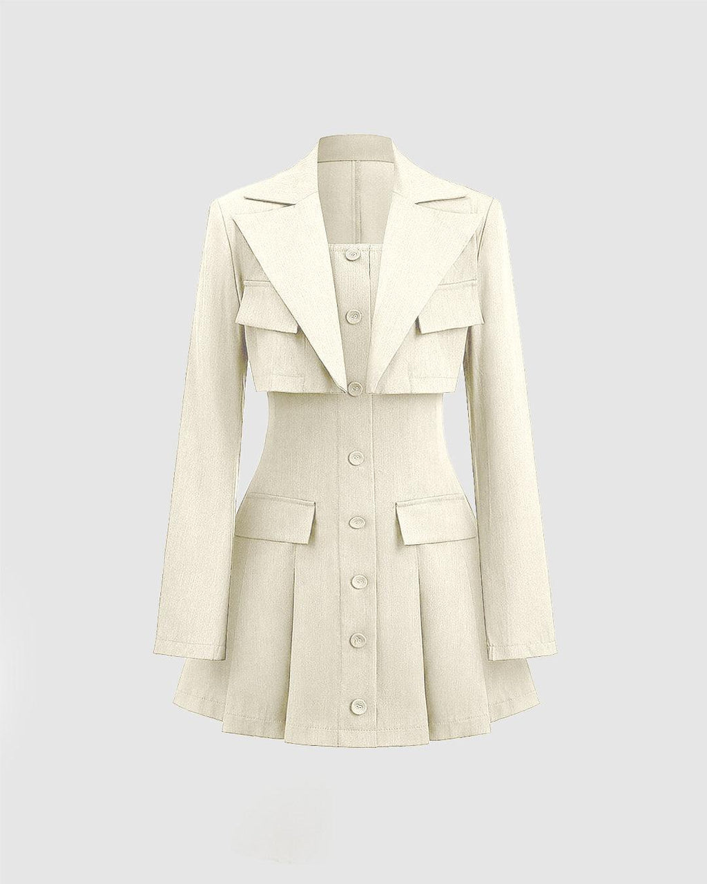 Turndown Collar Blazer & Bustier Two Piece Dress In Off-White