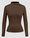 Turtle Neck Fitted Full Sleeve Top in Brown