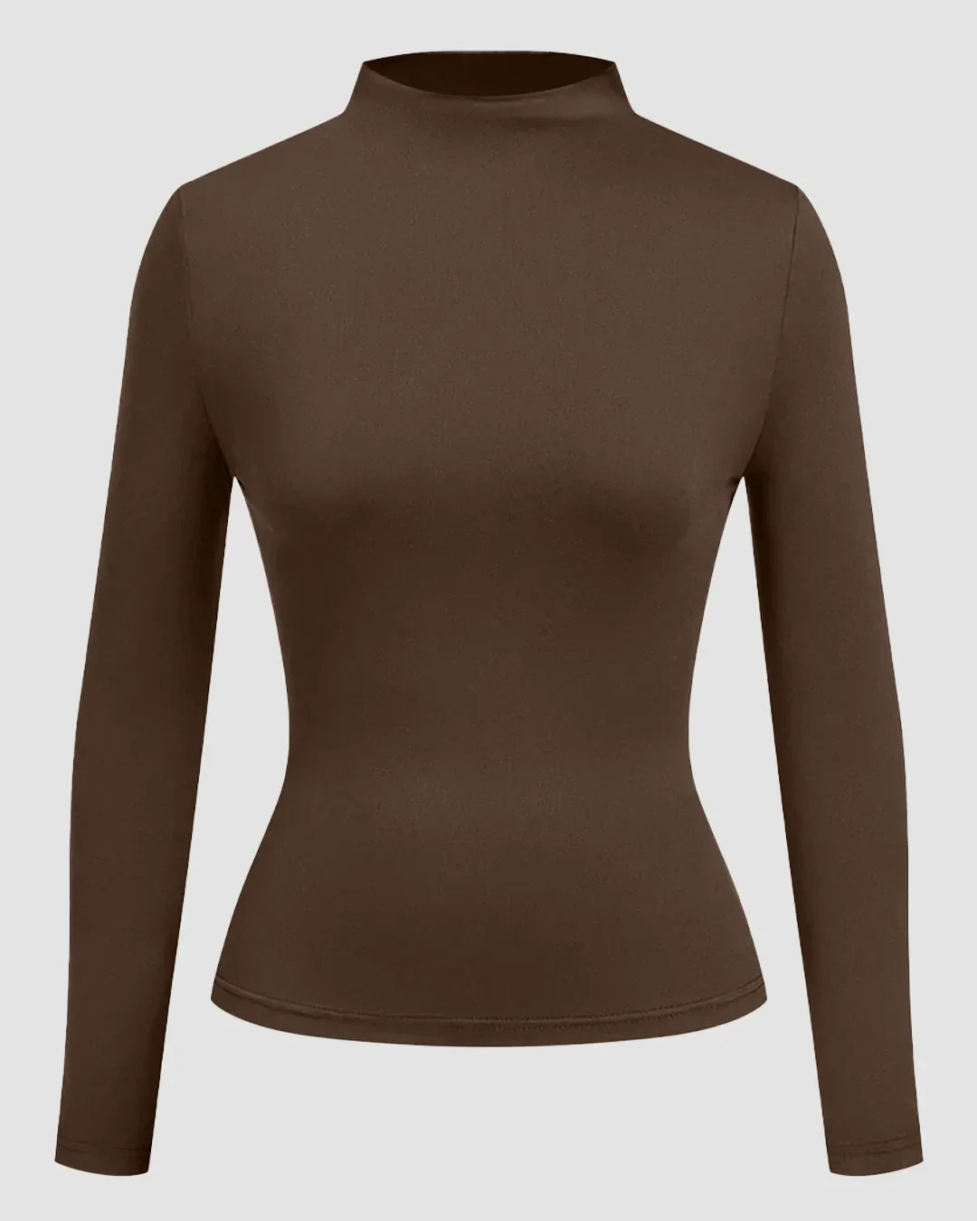 Turtle Neck Fitted Full Sleeve Top in Brown