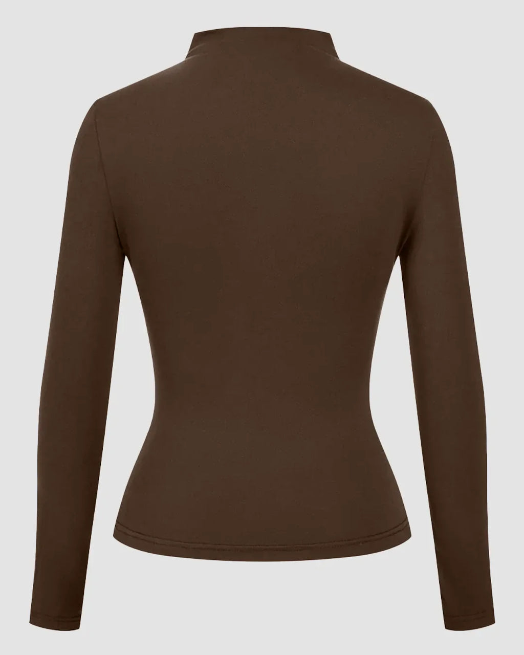 Turtle Neck Fitted Full Sleeve Top in Brown