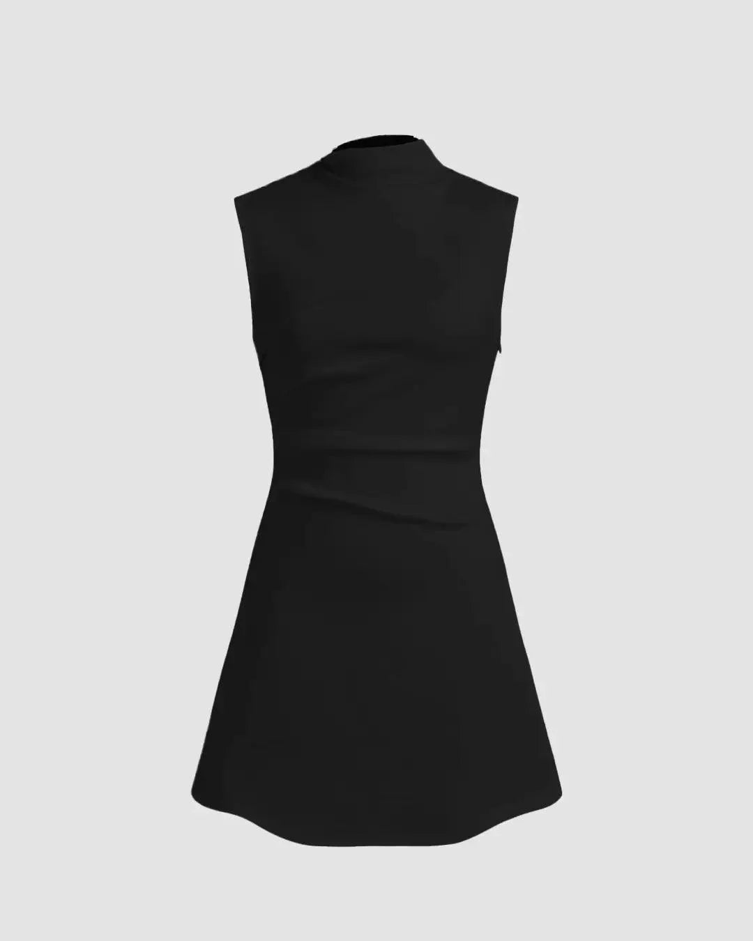 Turtleneck Sleeveless Ruched Mini Dress In Black