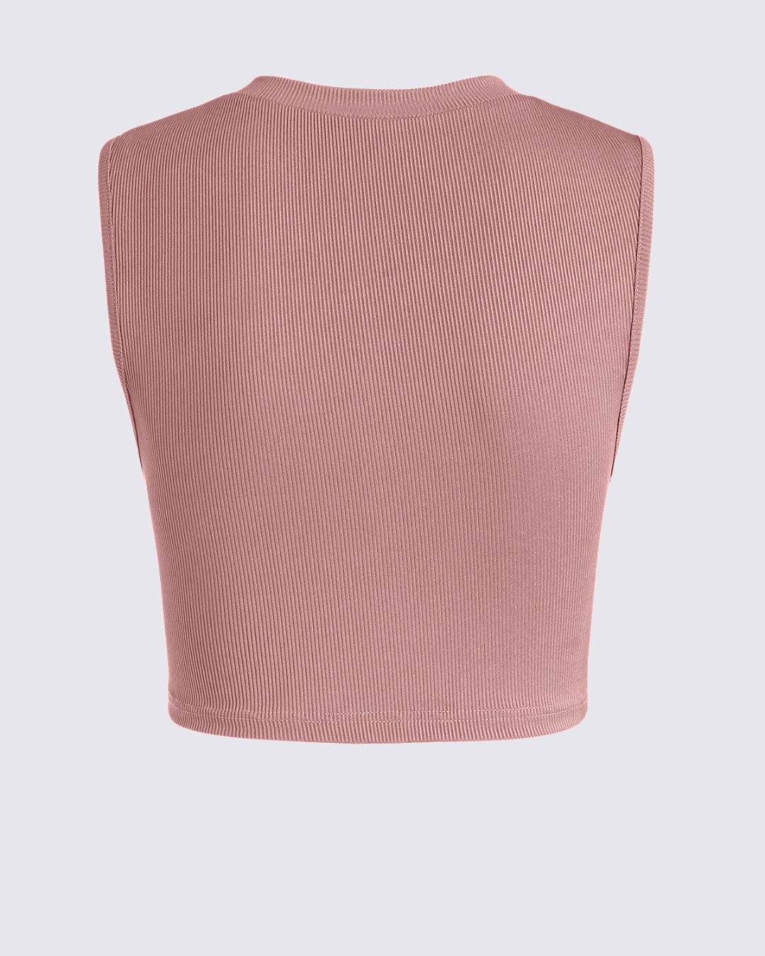 Twist Front Crop Sleeveless Pink Top