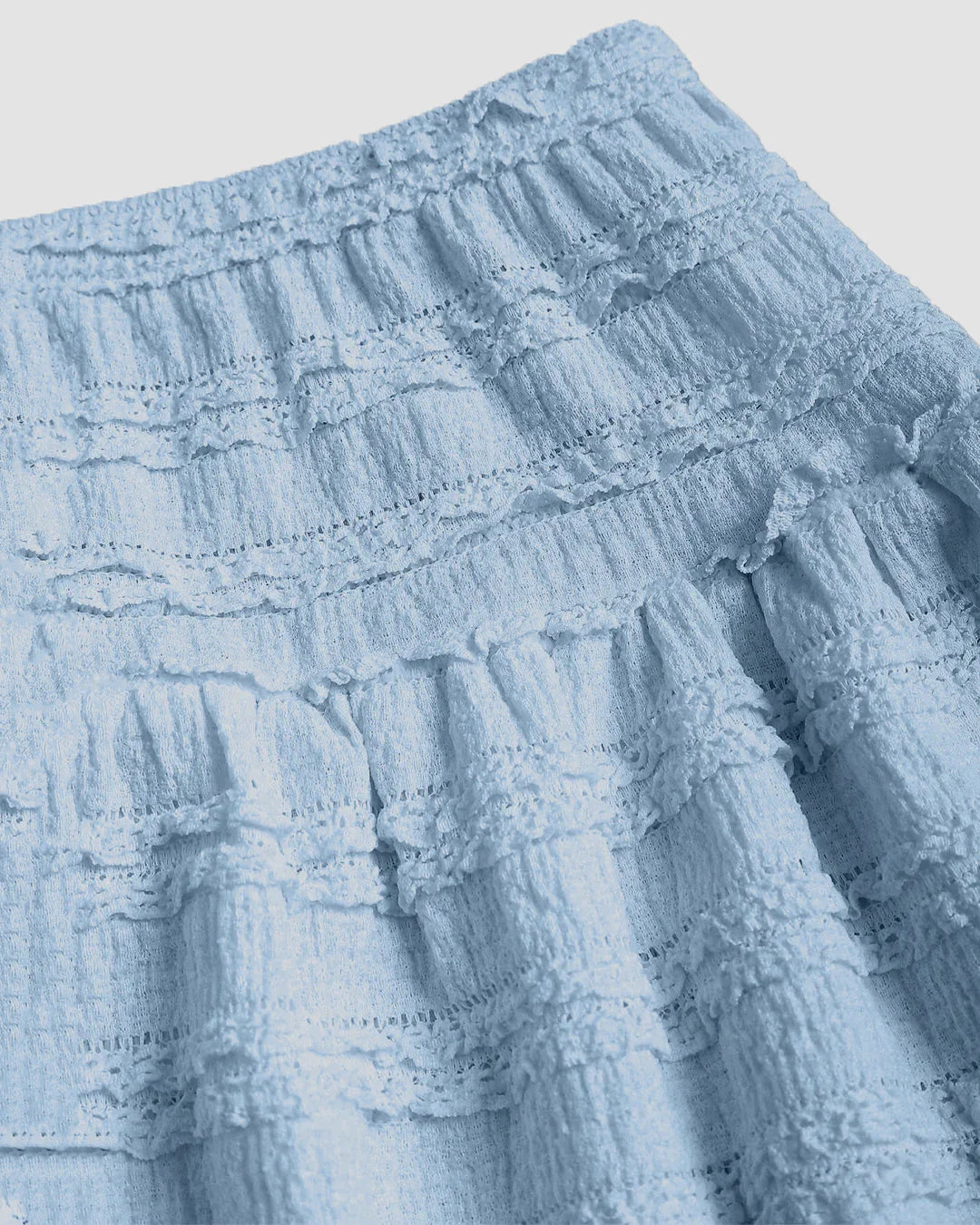 Twist Front Crop Top & Tiered Mini Skirt Co-Ord Set in Dusty Blue