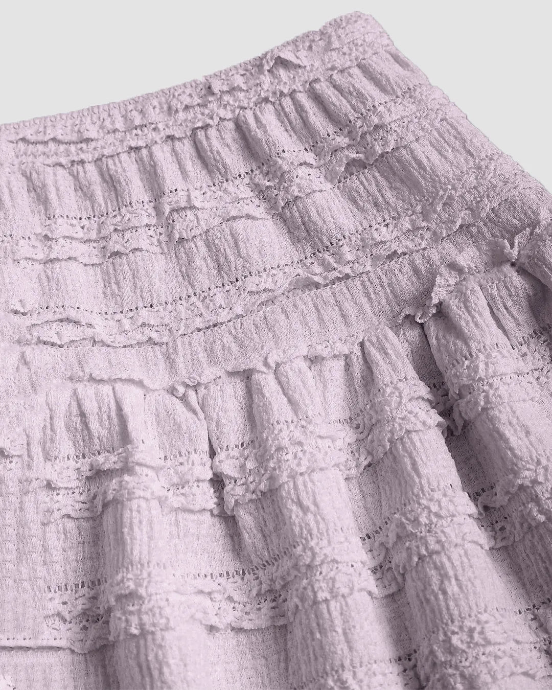 Twist Front Crop Top & Tiered Mini Skirt Co-Ord Set in Lilac
