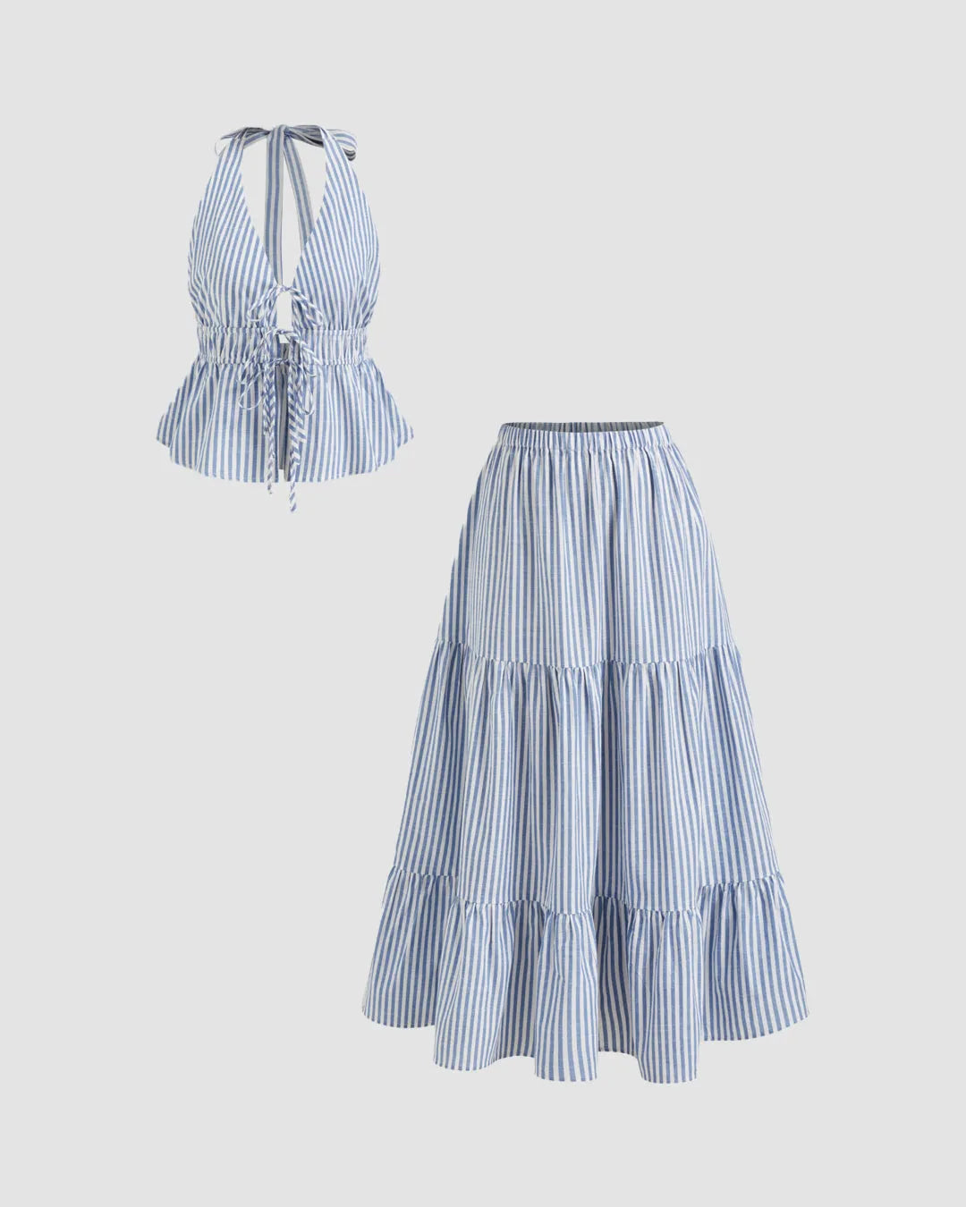 Two-Piece Halter Neck Top and Maxi Skirt Set