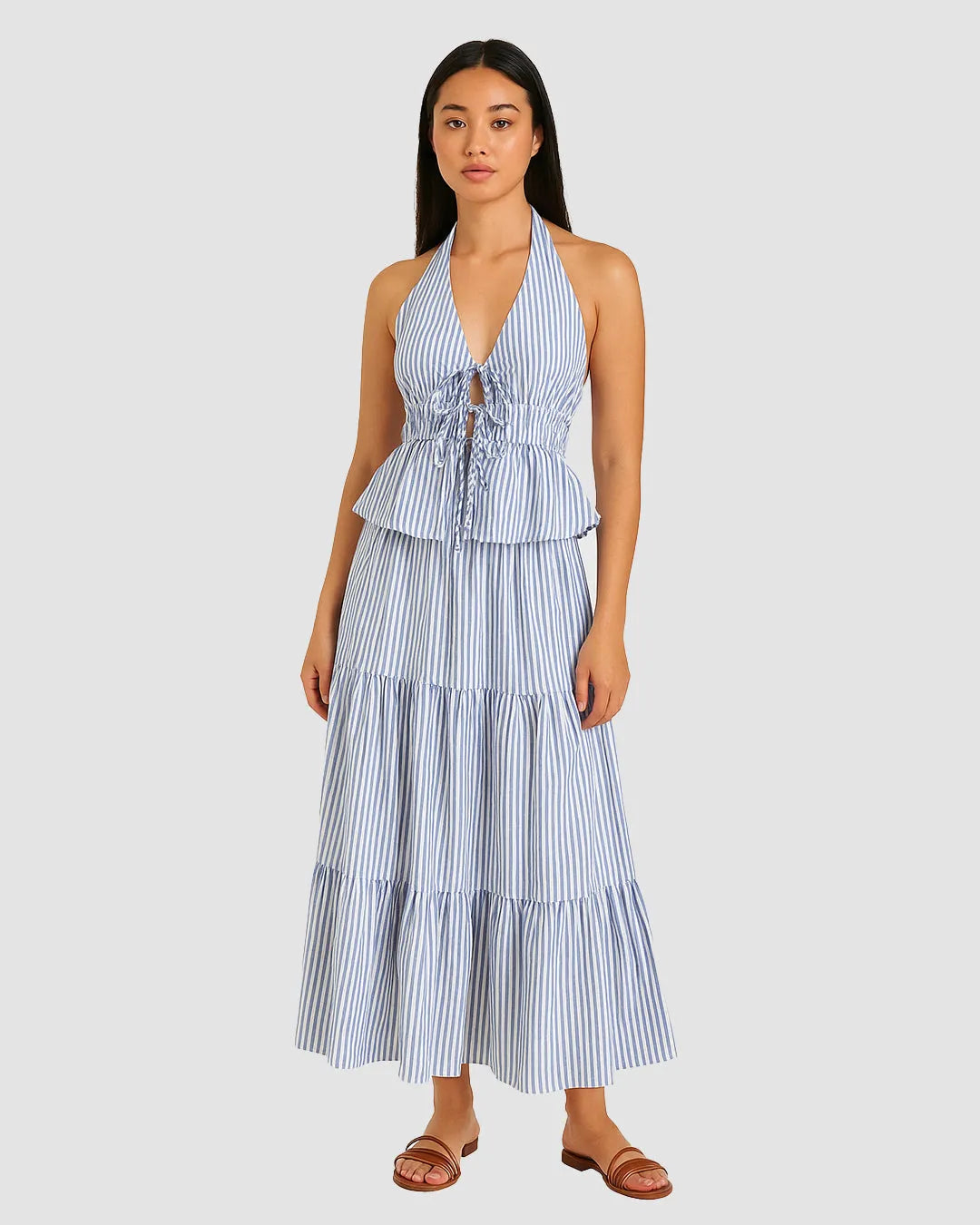 Two-Piece Halter Neck Top and Maxi Skirt Set