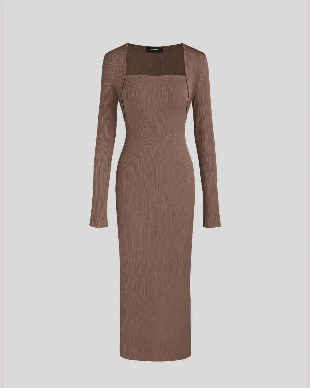 Two Piece Elegant Bodycon Dress With Shrug In Brown