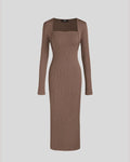 Two Piece Elegant Bodycon Dress With Shrug In Brown
