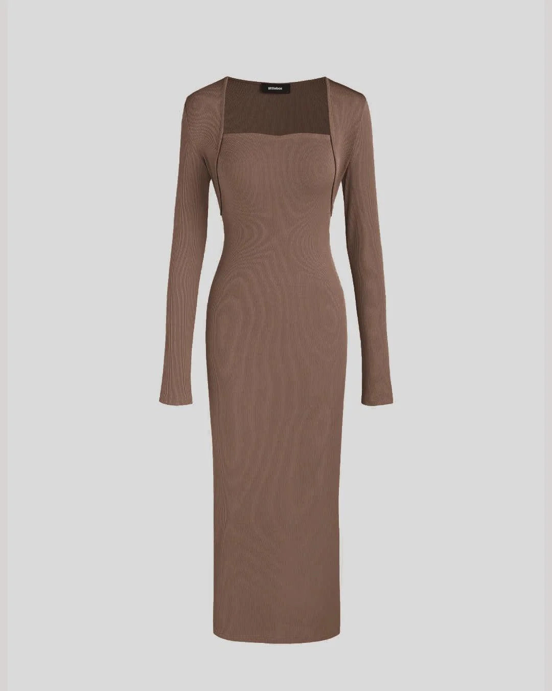 Two Piece Elegant Bodycon Dress With Shrug In Brown