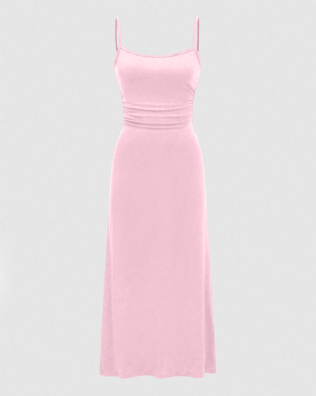 Two Piece Set : Solid Color Flare Sleeve Shrug Top And Cami Dress In Baby Pink