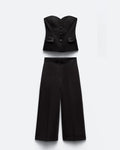 Two Piece Set : Tailored Bandeau Button Detail Top & High Waist Culotte Trouser In Black