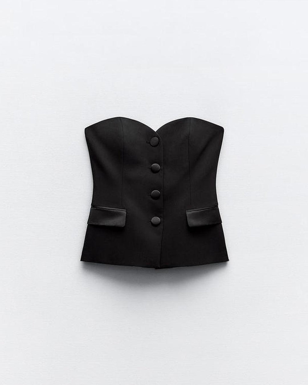 Two Piece Set : Tailored Bandeau Button Detail Top & High Waist Culotte Trouser In Black