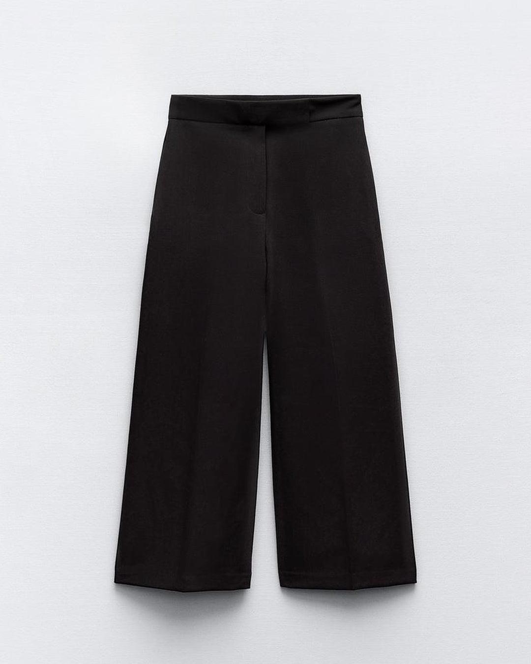 Two Piece Set : Tailored Bandeau Button Detail Top & High Waist Culotte Trouser In Black