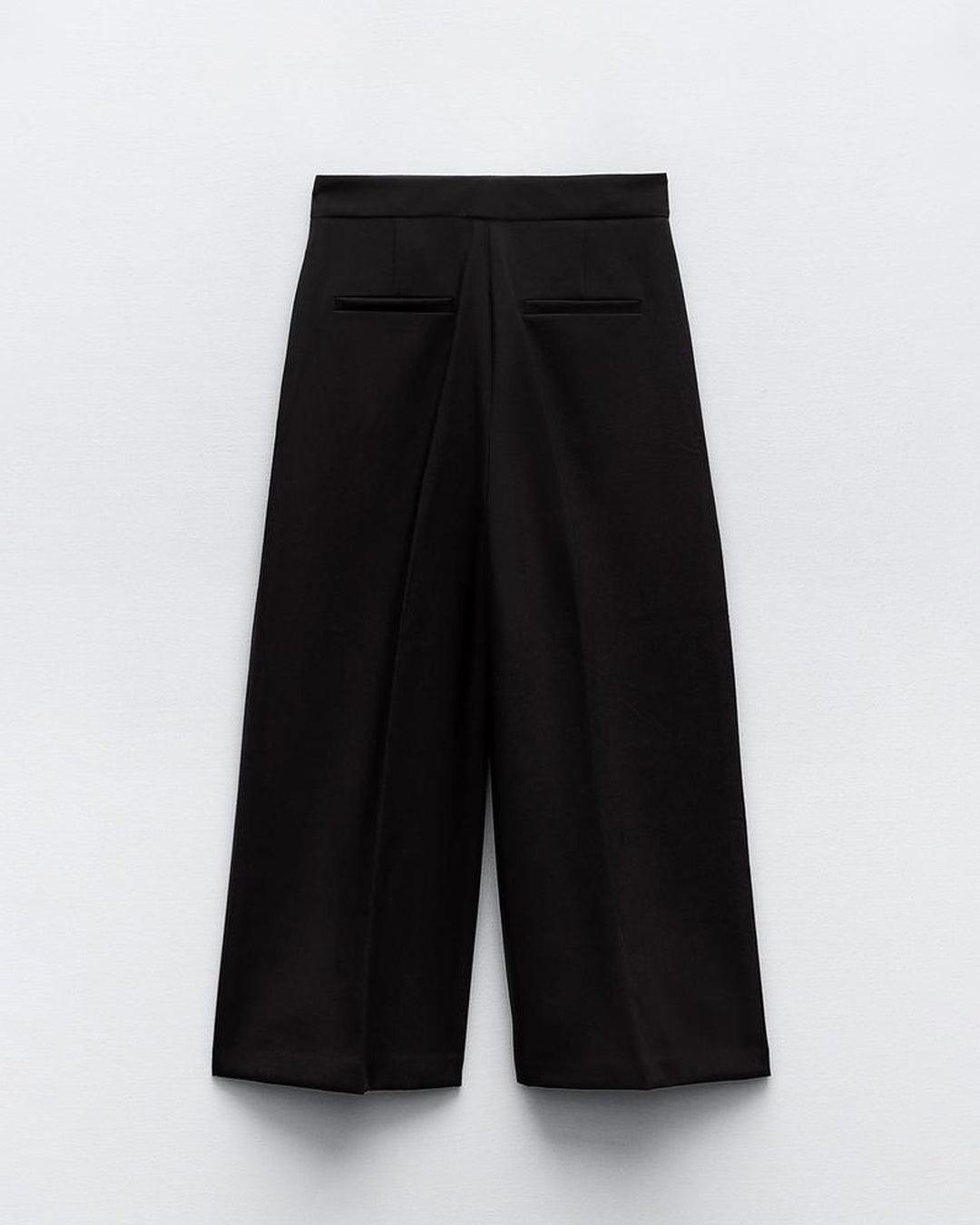 Two Piece Set : Tailored Bandeau Button Detail Top & High Waist Culotte Trouser In Black