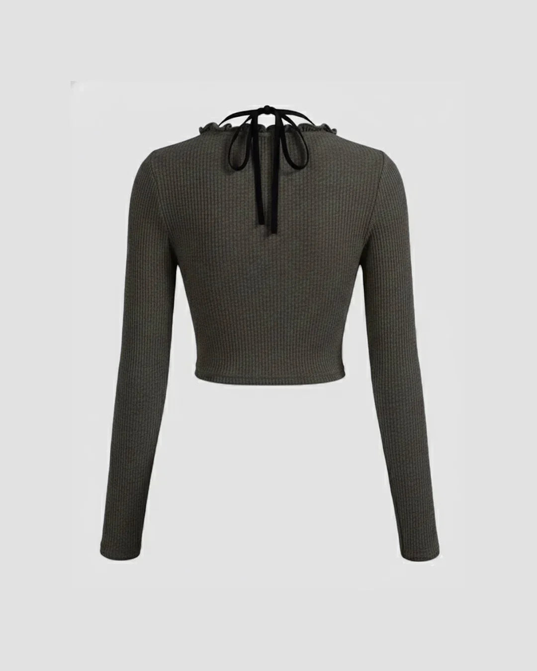 Two in one Bow Knot Full Sleeve Crop Top In Grey