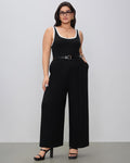 U-neckline Contrasting Trim Solid Black Jumpsuit Curve & Plus