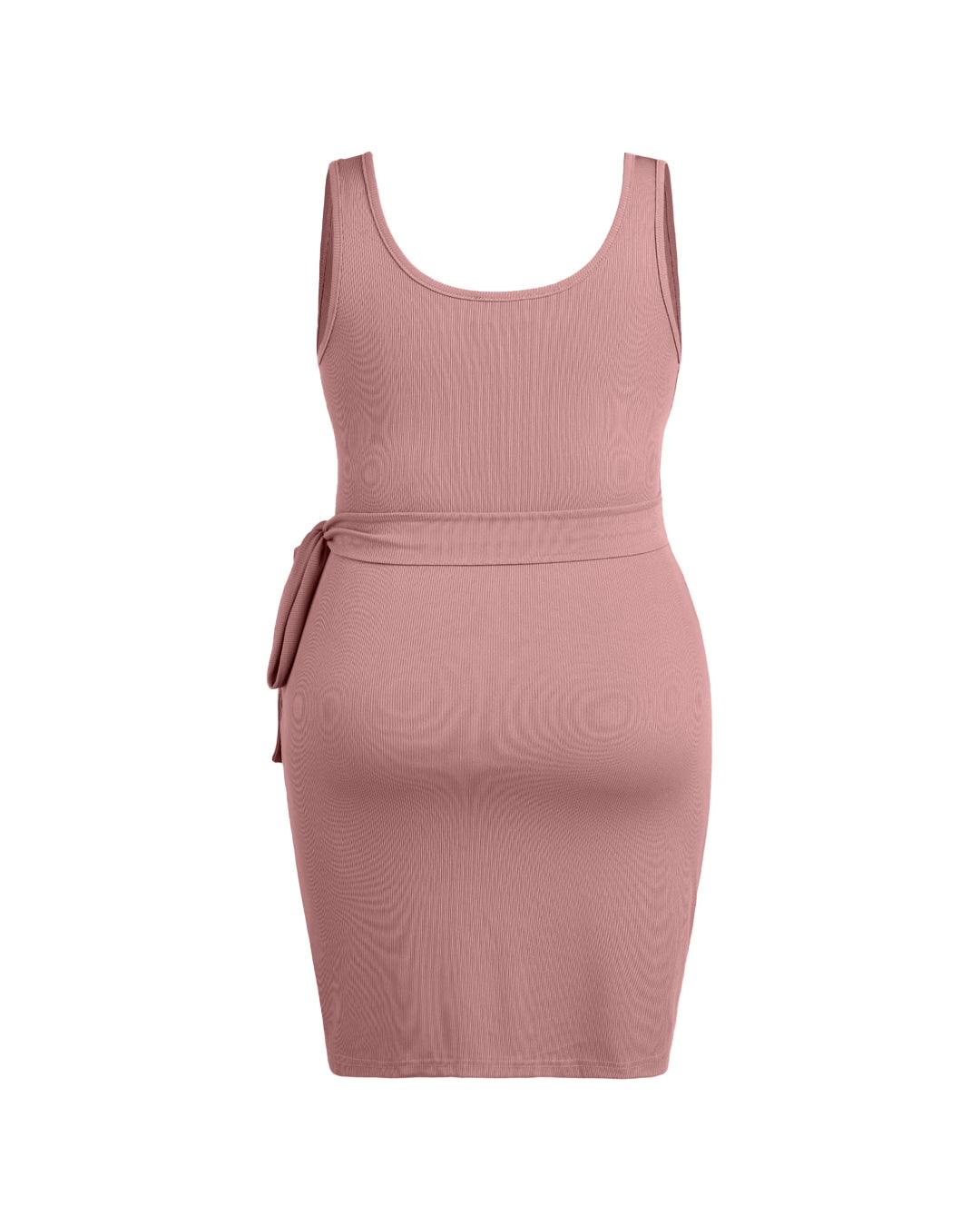 U-neckline Knotted Ruched Sleeveless Pink Mini Dress Curve & Plus