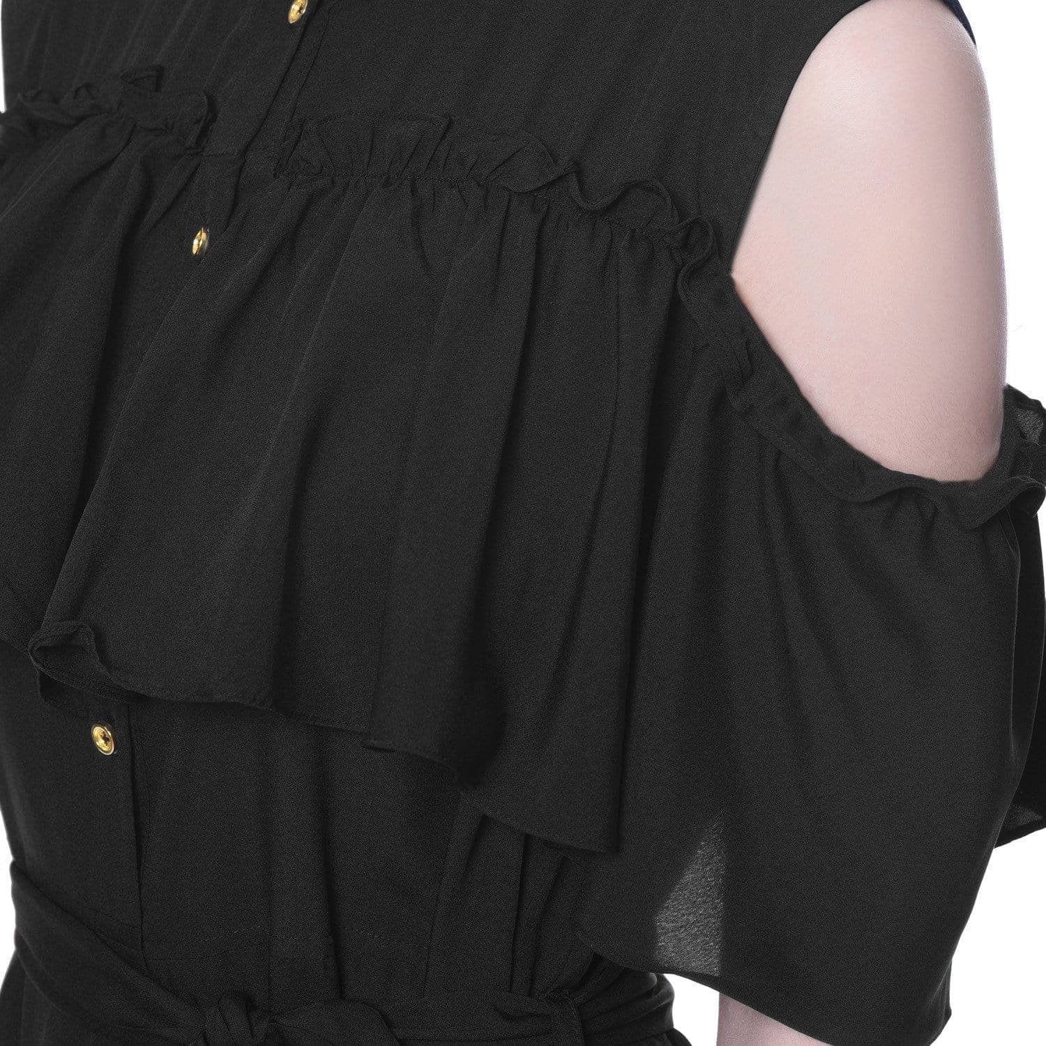 Ruffled Buttoned Cold Shoulder Maxi Dress